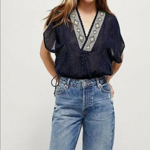 NWT Free People like a breeze pullover top tie waist size S - Picture 4 of 11